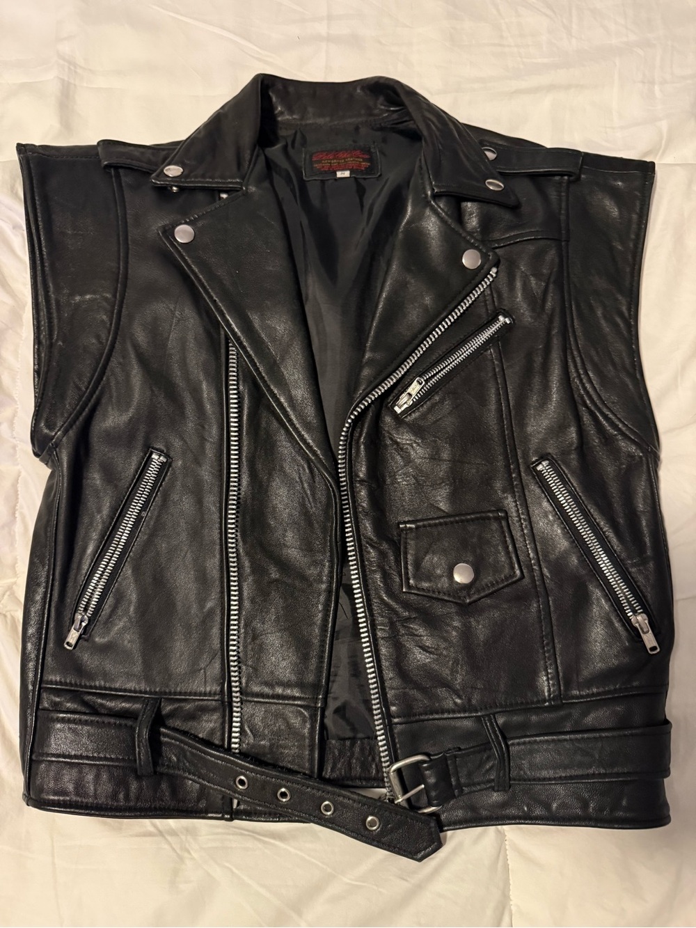 Classic Black Leather Biker Vest - Handmade from Recycled Leather